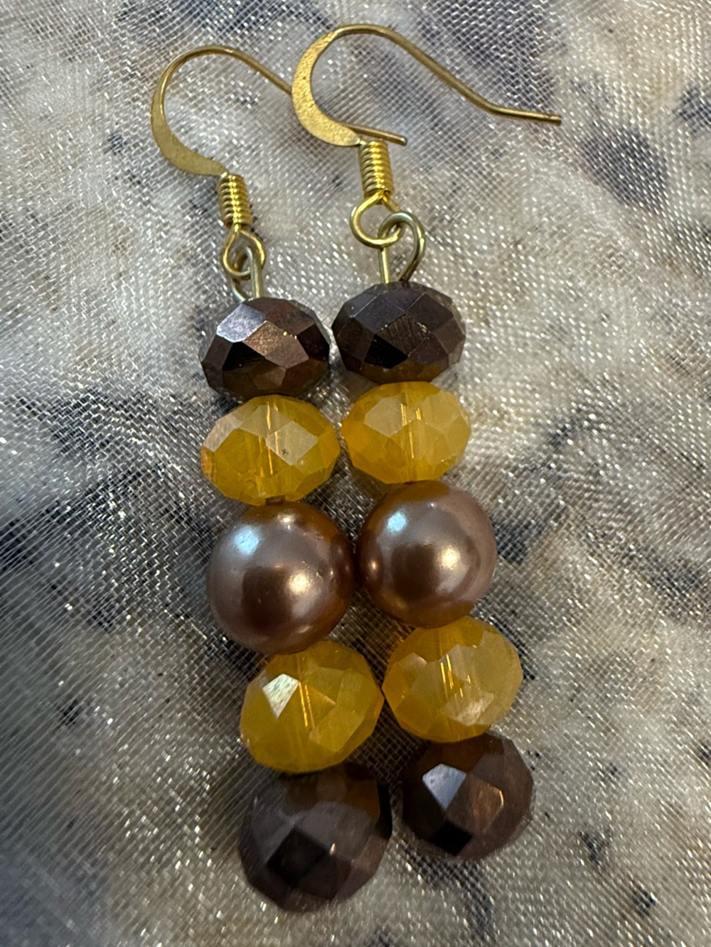 Neutral beaded dangle earrings brown gold & bronze